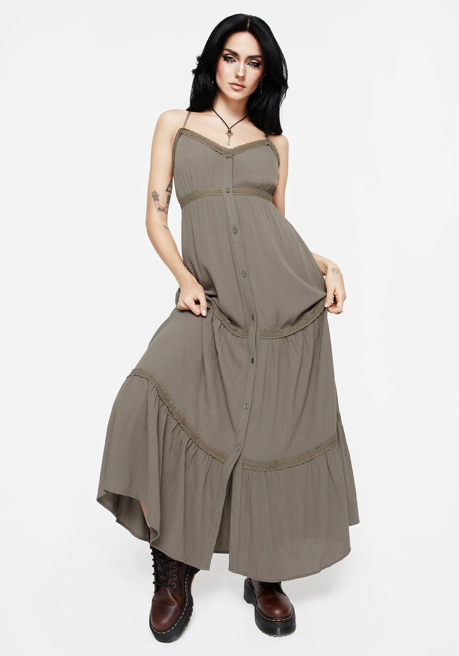 Sara Tiered Lace Maxi Cami Dress Limited-Edition Comfy and Relaxed