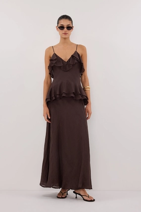 ContrastStitching SARA DARK CHOC RAMIE MAXI DRESS