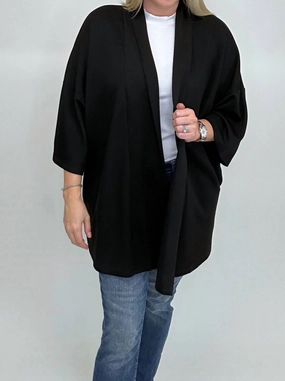 Scuba Modal Cardigan In Black Cold-Weather Layer Bias Cut Hem Details