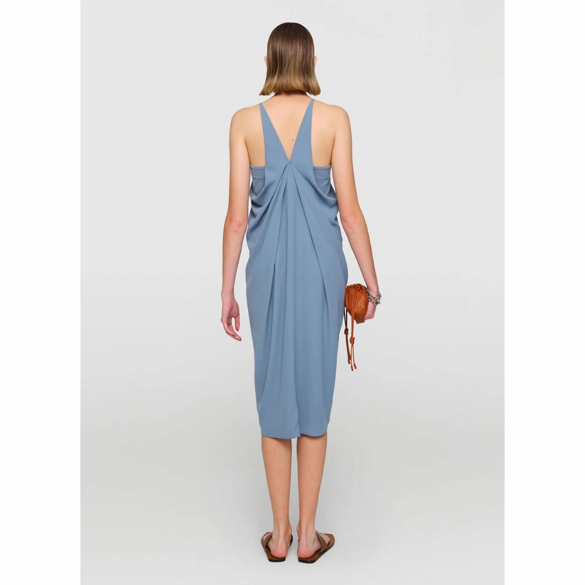 Feminine Charm Seafoam Crepe Draped Back Dress