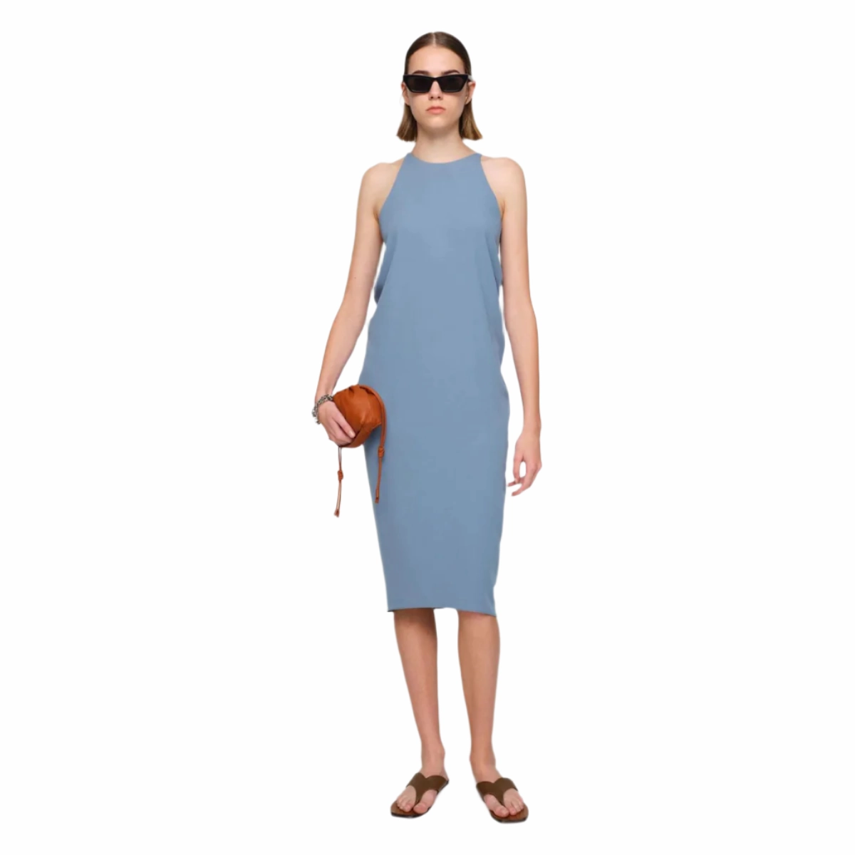 flattering appearance Seafoam Crepe Draped Back Dress