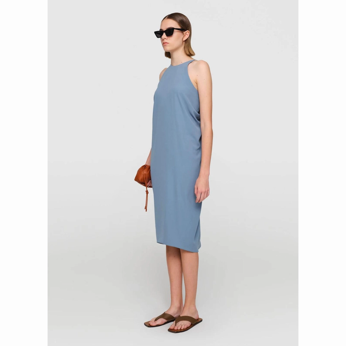 Seafoam Crepe Draped Back Dress All-season garment