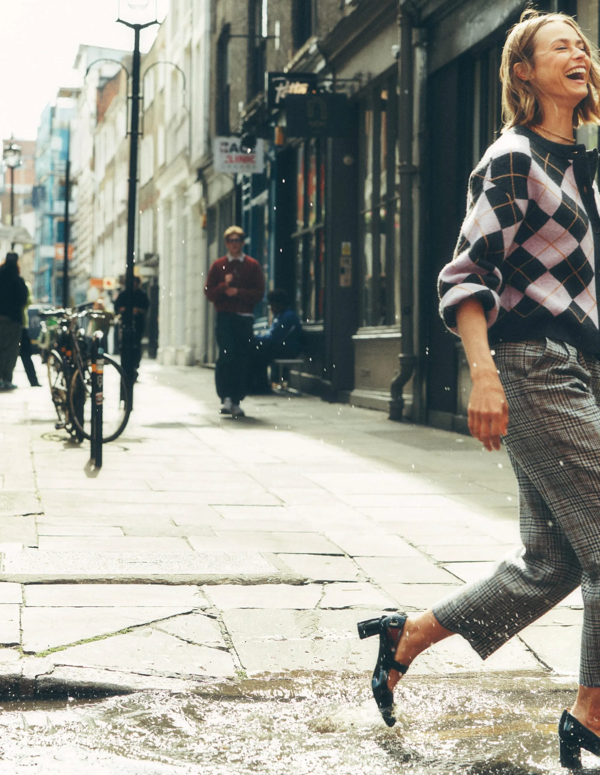 Lightweight Construction Trendy Look Bloomsbury Wool Trousers-Blue and Grey Prince of Wales