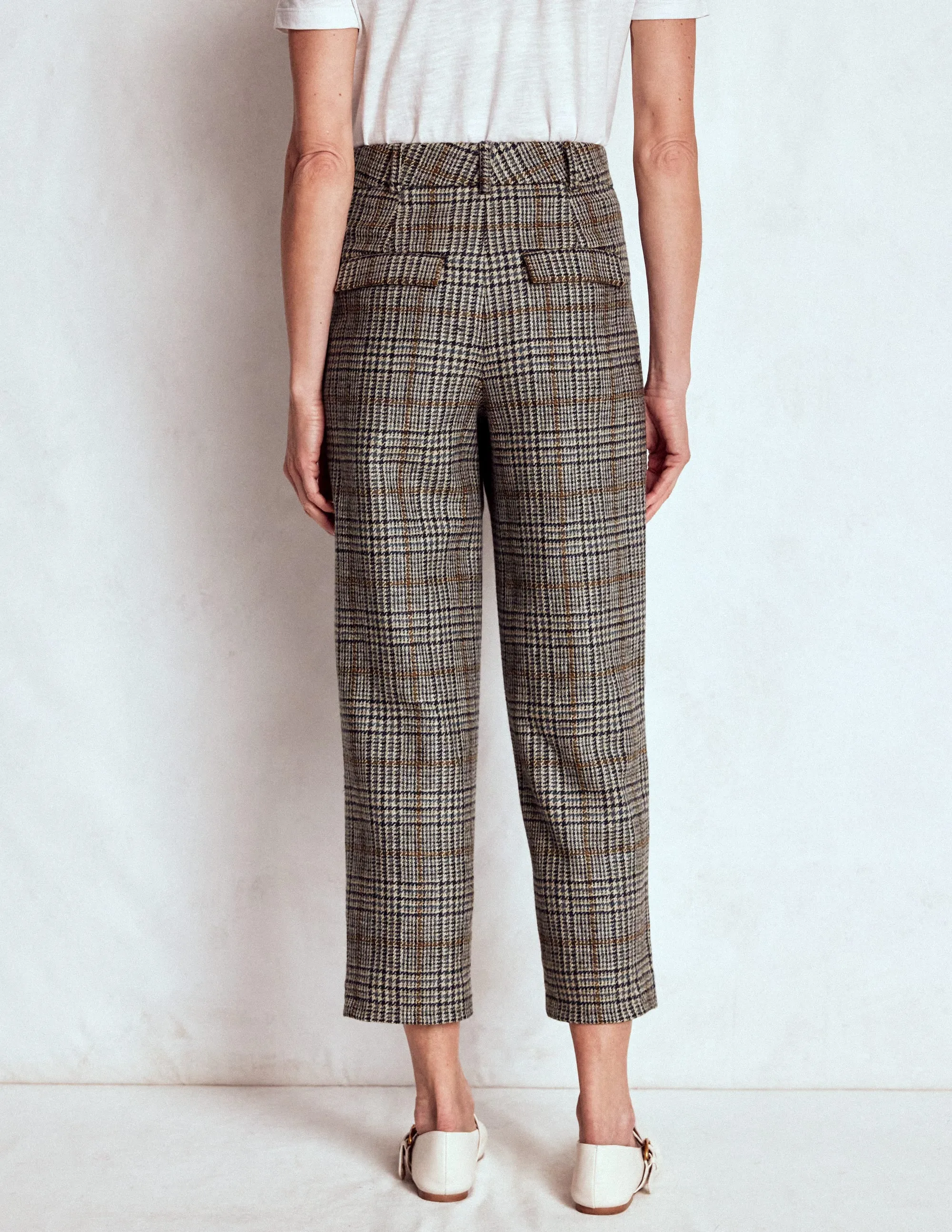 Moisture Wicking Fabric Straight Leg Bloomsbury Wool Trousers-Blue and Grey Prince of Wales