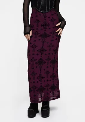 Priestess Flocked Mesh Maxi Skirt - Purple Fashion Detail Shopping Trip