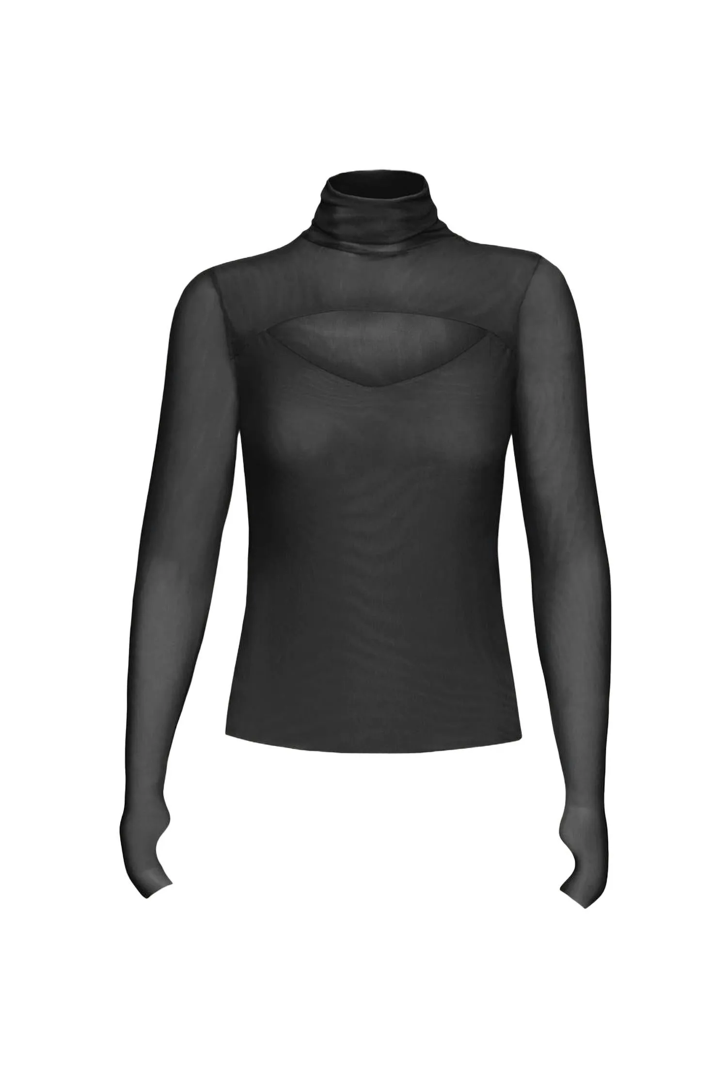 Soft and Cozy Knit Cozy Knit Design Dawn Power Mesh Turtleneck Top In Noir