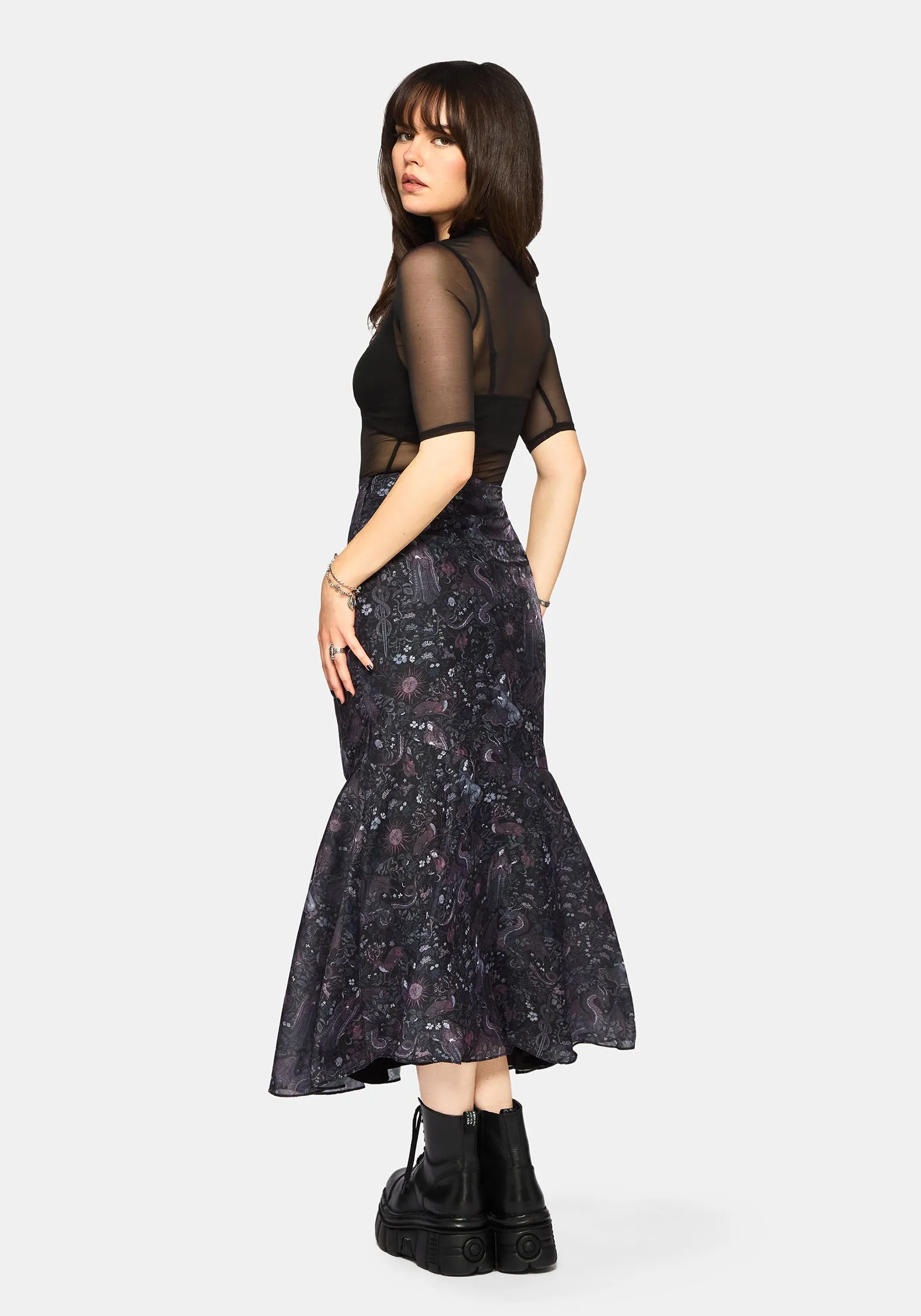 Haunt Medieval Printed Asymmetric Midaxi Skirt Tapered Cut Limited Release