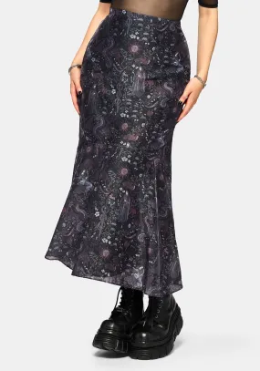 Day Wear Relaxed Vibe Haunt Medieval Printed Asymmetric Midaxi Skirt