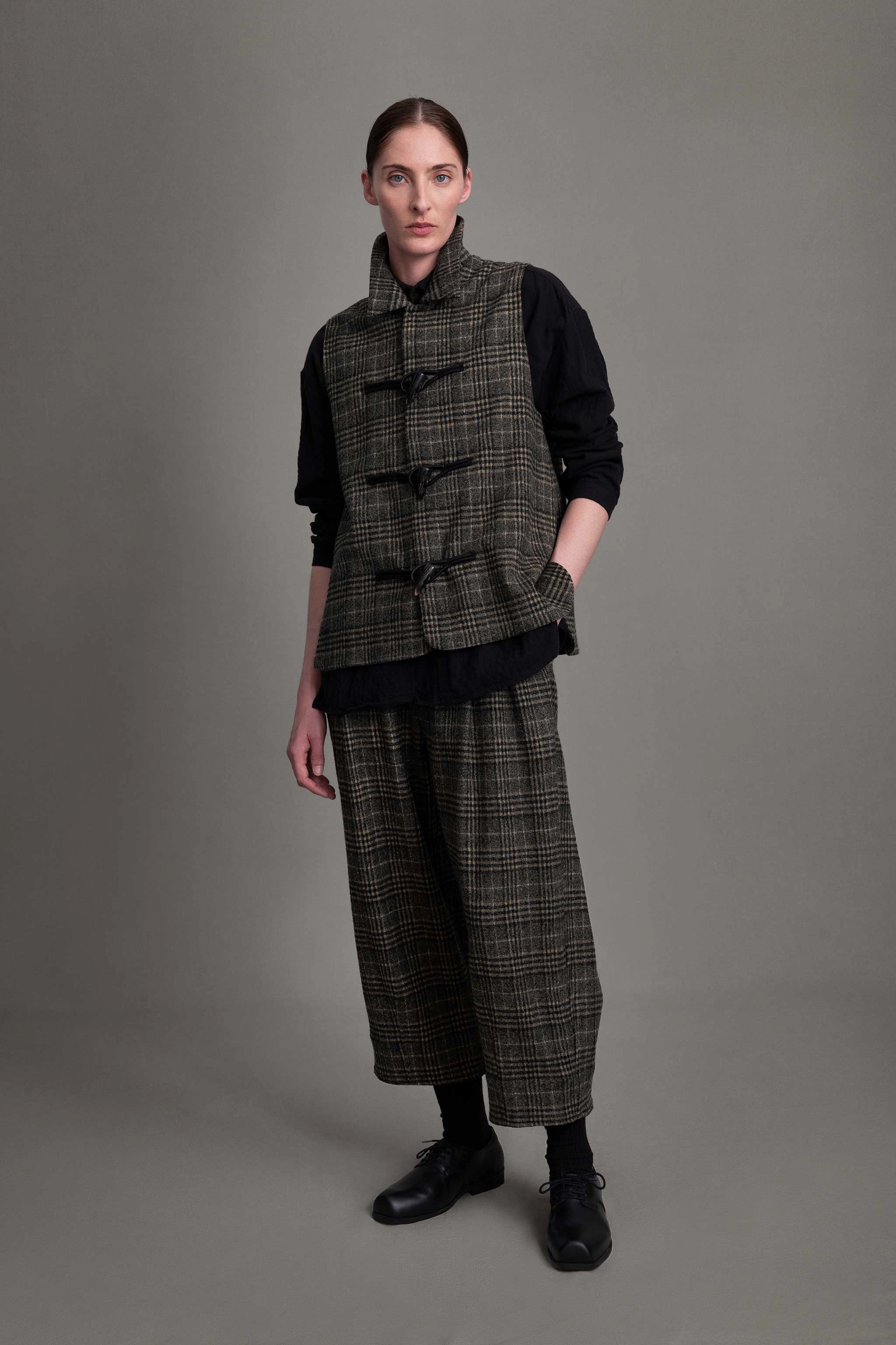 THE ETCHER TROUSER / PRINCE OF WALES CARDAMOM Loose Design SecureZipperClosures