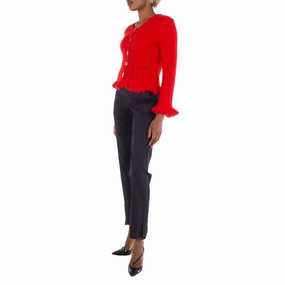 Breathable Knit Wear Breathable wear Ganni Ladies Racing Red Mohair Butterfly-Button Cardigan