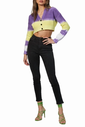 Functional Style Trendy Knit Tie-Dye Cropped Cardigan In Lilac