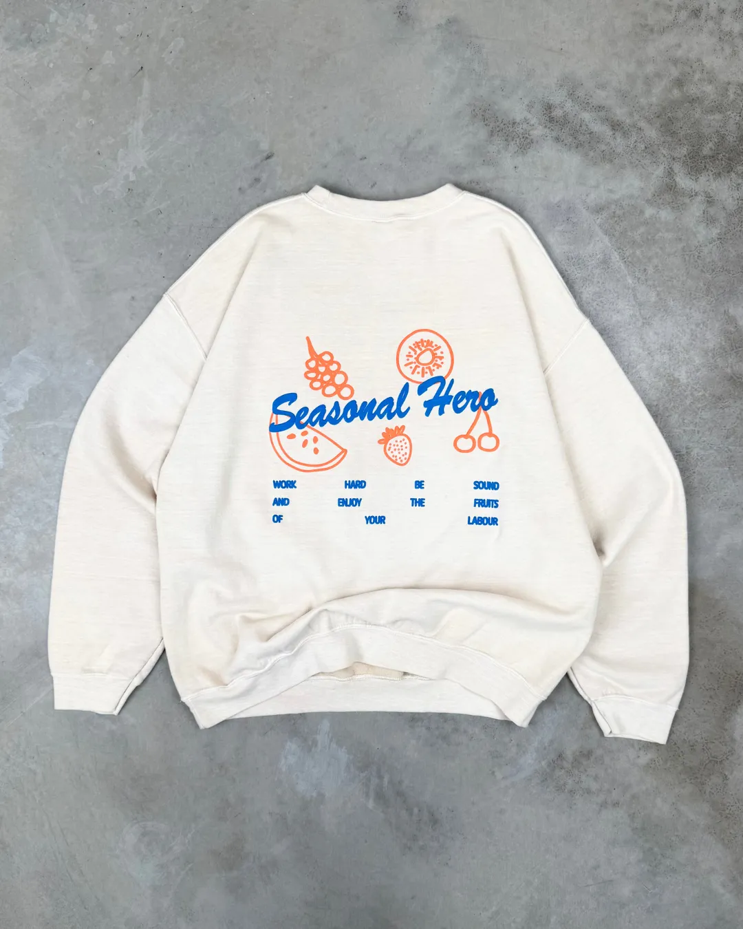 Seasonal Hero 'Fruits Of Your Labour' Vintage Washed Sweater - Cream Waffle Knit Breathable Textured Fabric