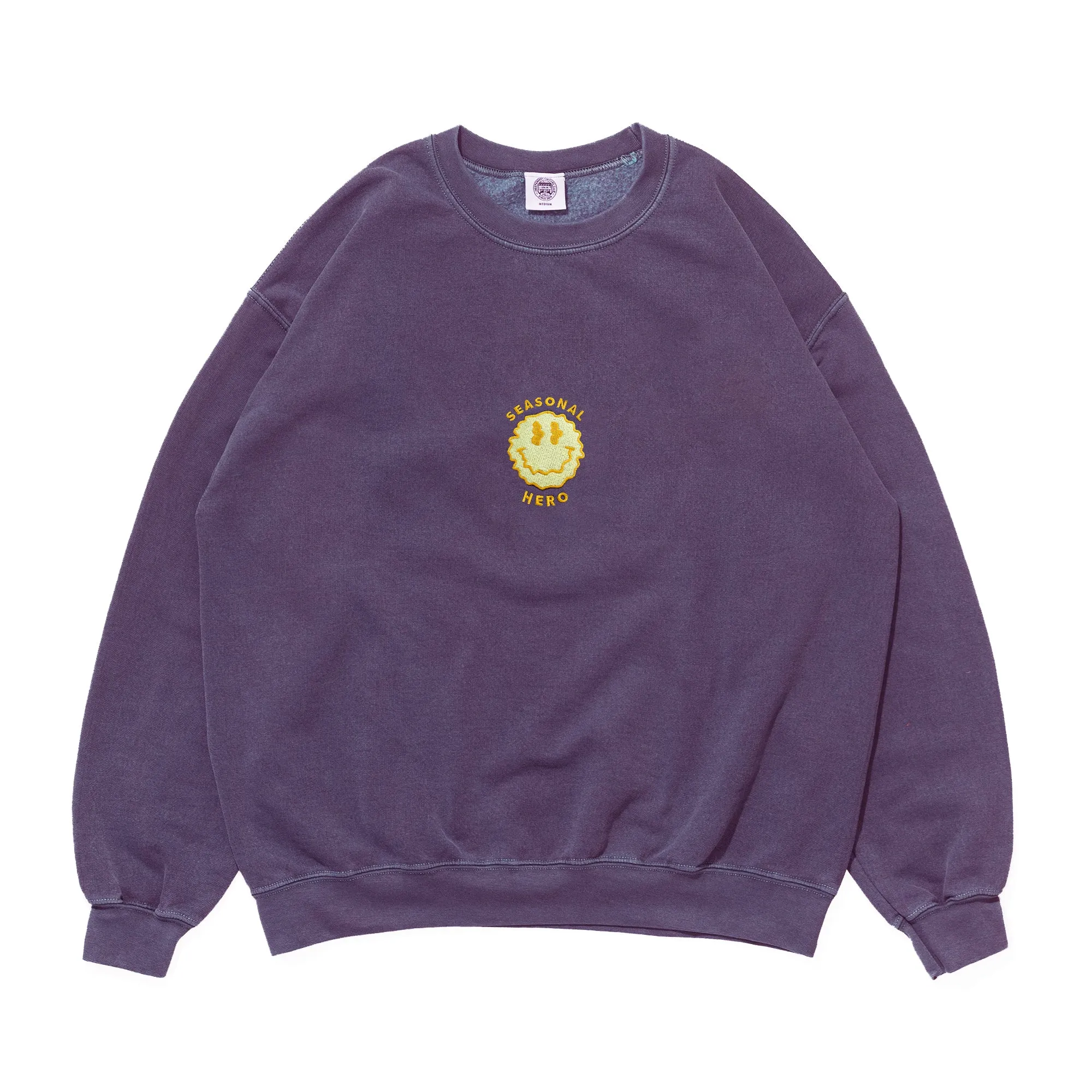 Seasonal Hero 'Trippy Smiler' Embroidered Vintage Washed Sweater - Violet Casual Vibes