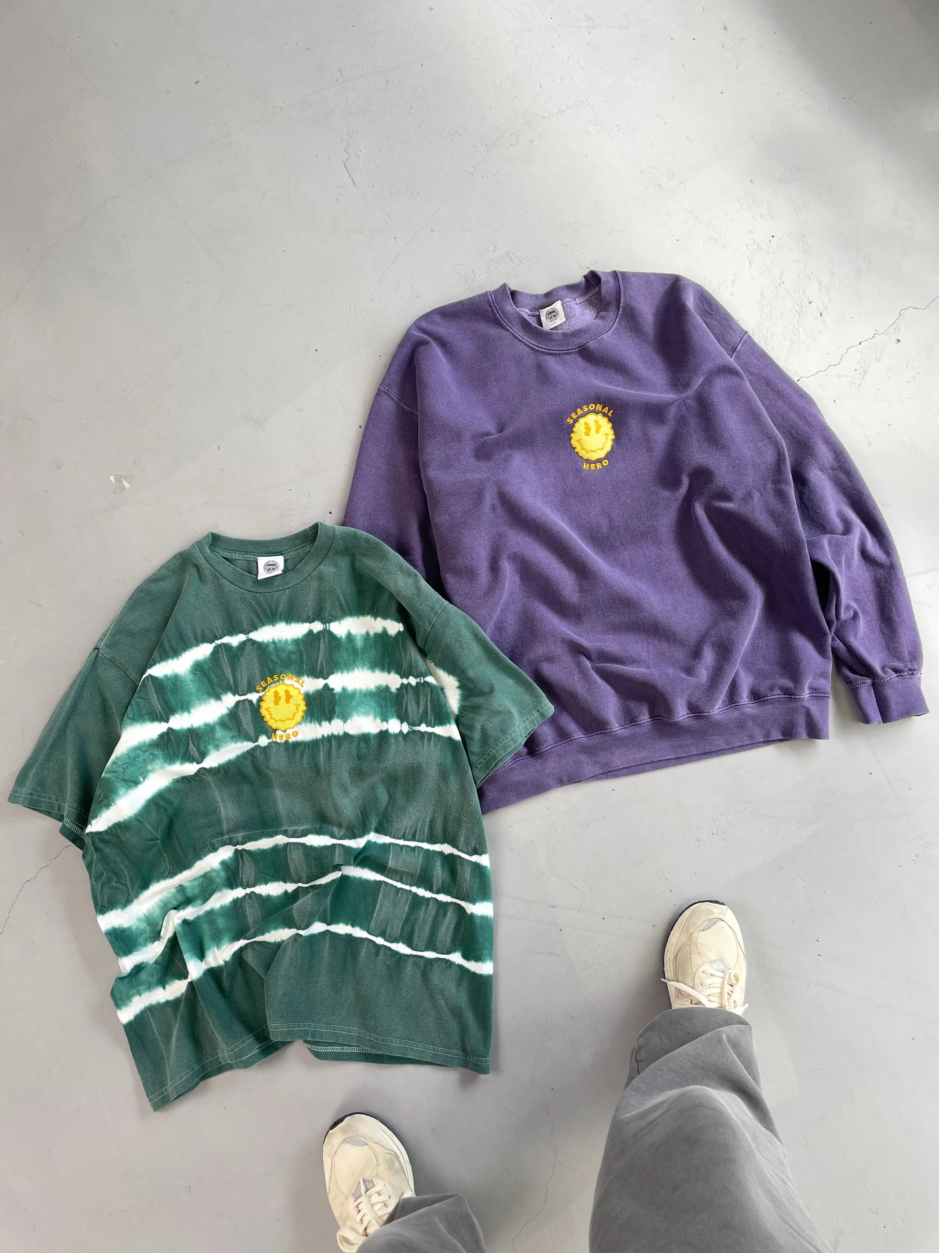 Seasonal Hero 'Trippy Smiler' Embroidered Vintage Washed Sweater - Violet Loopback Fabric Sophisticated Look