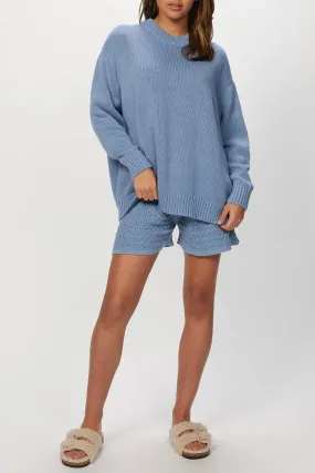 Comfy Must-Have Drop Shoulder Design Chunky Crew Neck Jumper In Faded Denim