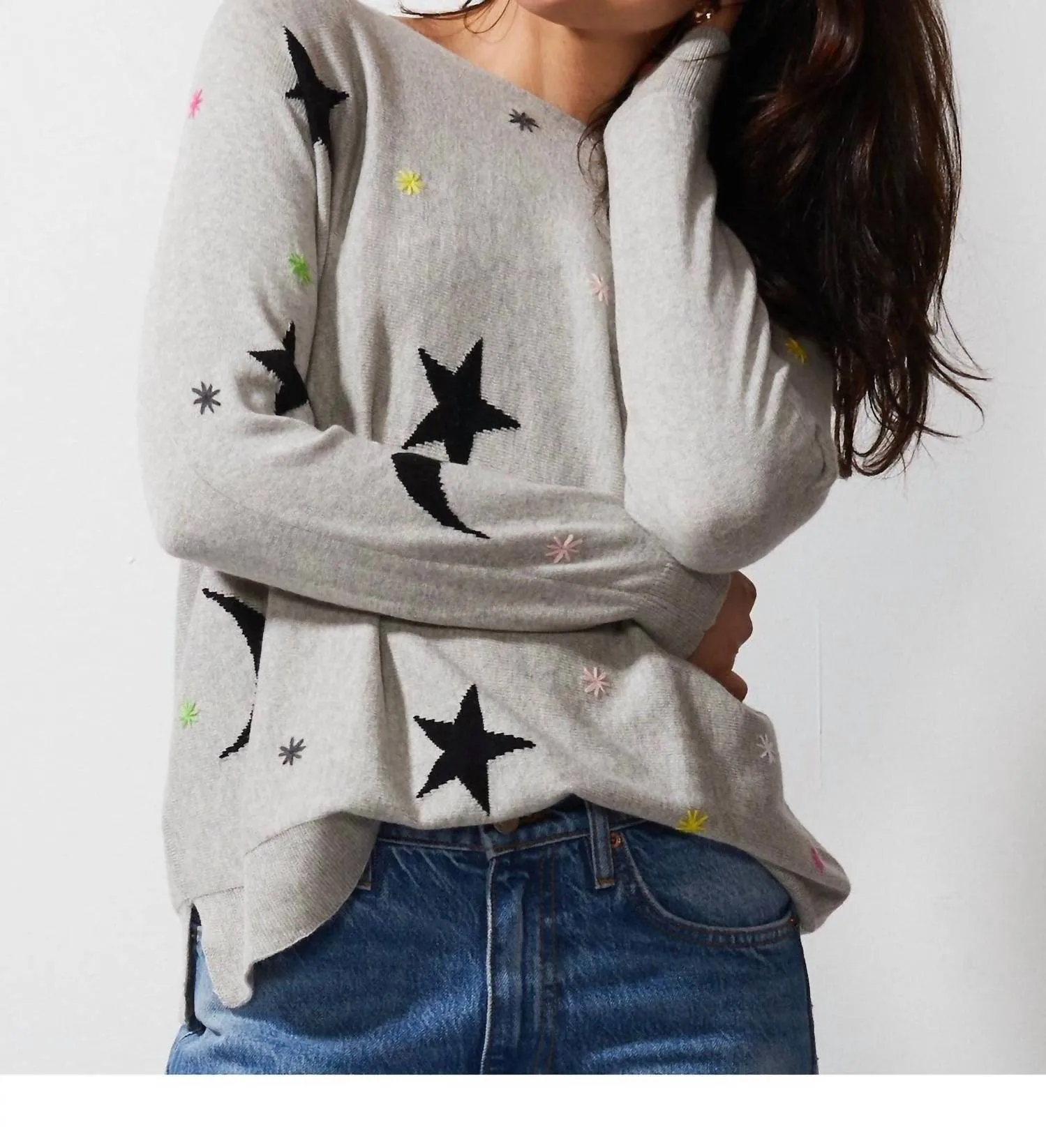 Starry Night Sweater In Marl Comfy and Cozy Lightweight Cable Pattern