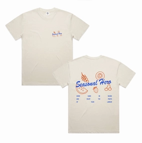 Stretchable Knit Seasonal Hero 'Fruits Of Your Labour' Tee - Ecru