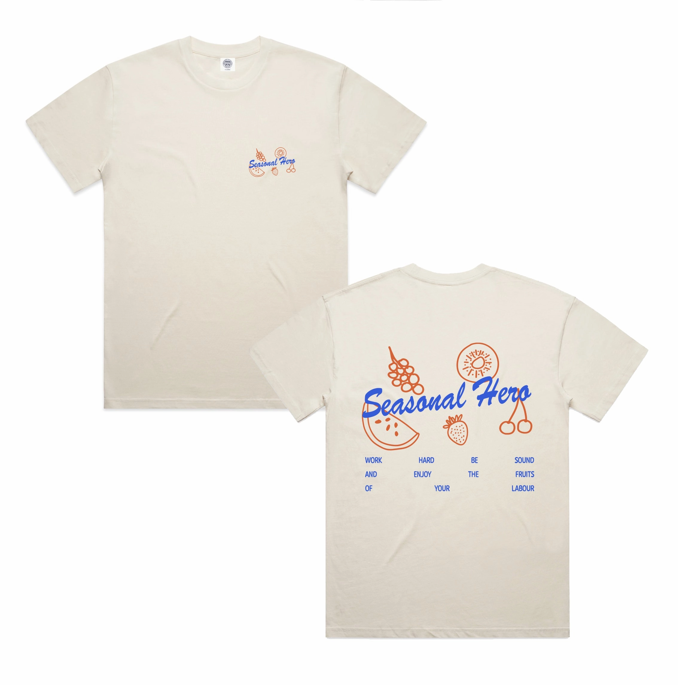 Stretchable Knit Seasonal Hero 'Fruits Of Your Labour' Tee - Ecru