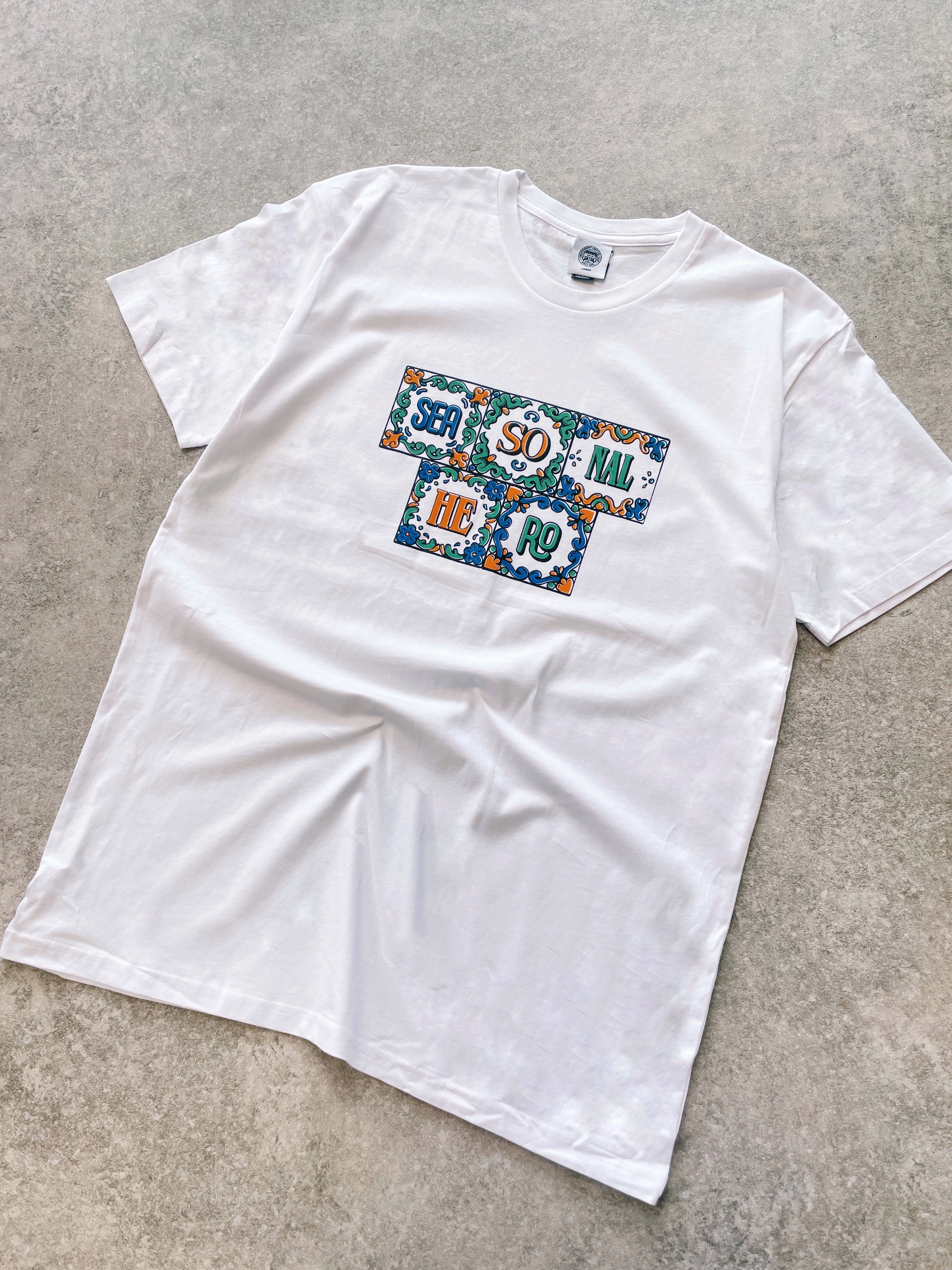 Seasonal Hero 'Mosaic' Tee - White Perfect For Relaxing Casual Vibes