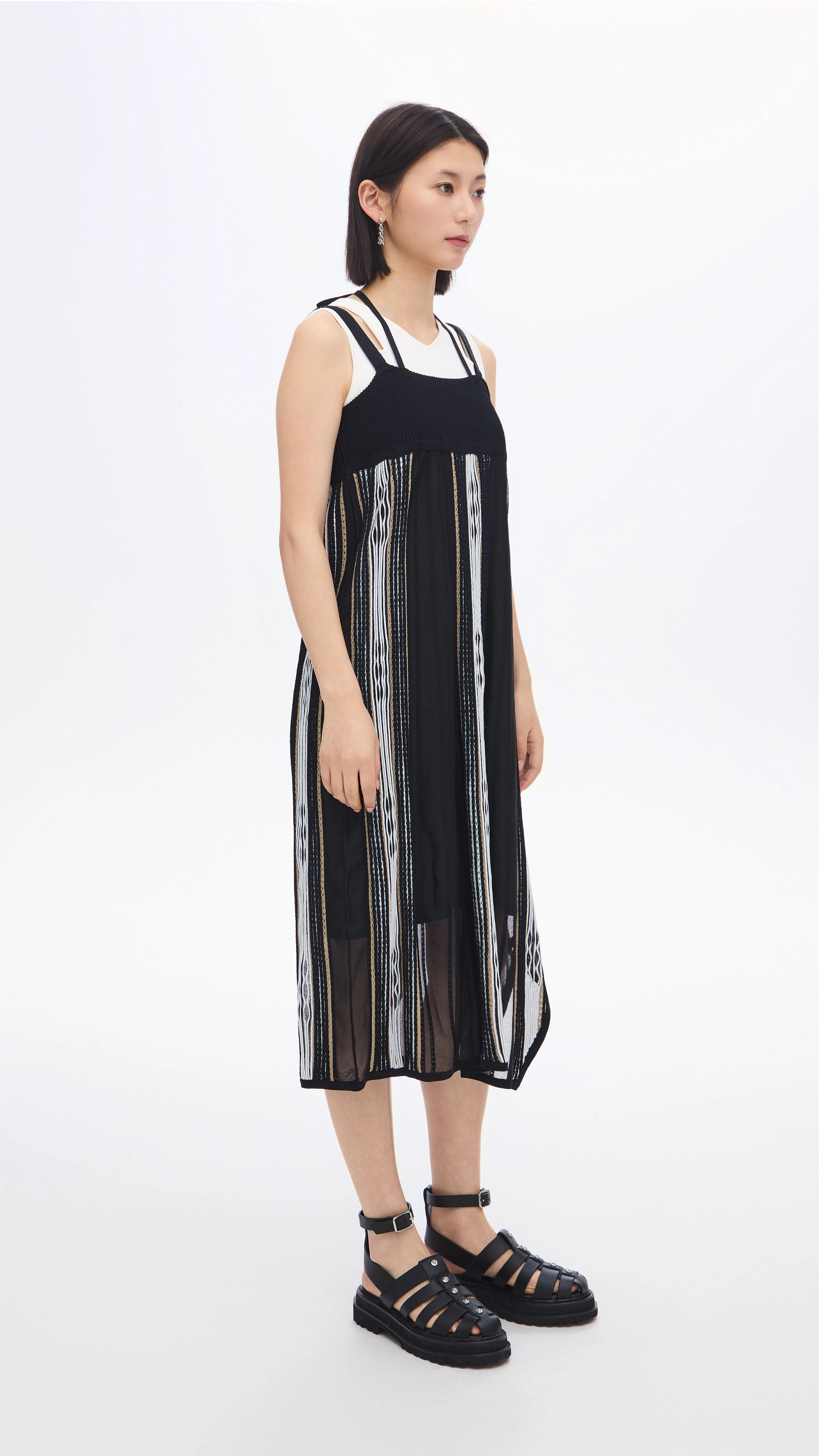 Pattern Knit Dress Fit Base Leg-Lengthening