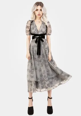 hypoallergenic material Easy Outfit Vanessa Butterfly Print Organza Puff Sleeve Midaxi Dress