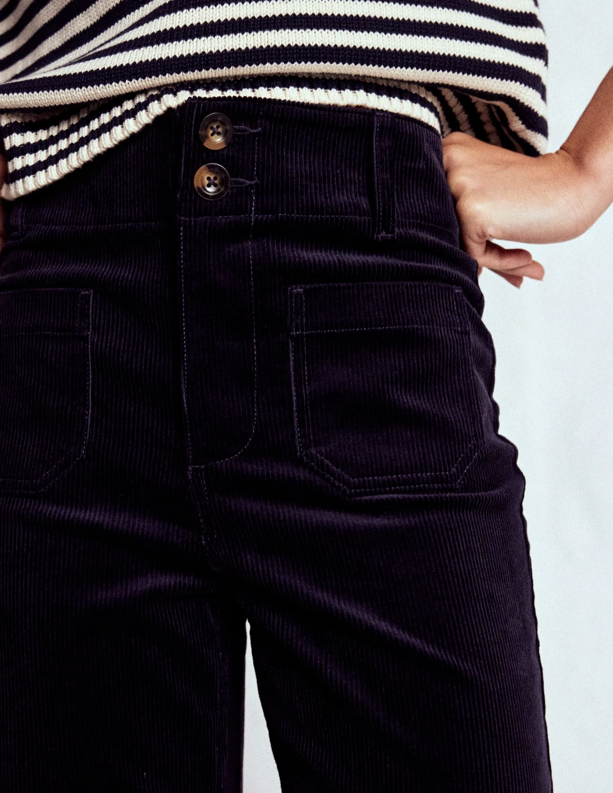 Primrose Cord Trousers-Navy Thermal Regulating Fabric