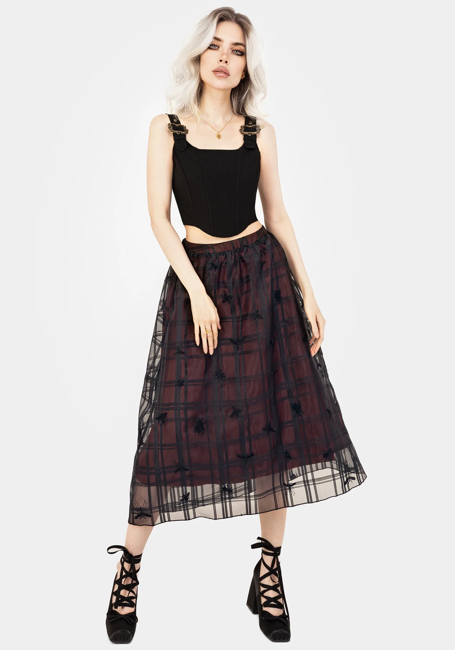 Sedona Organza Check Embroidered Midaxi Skirt Curvy Fit