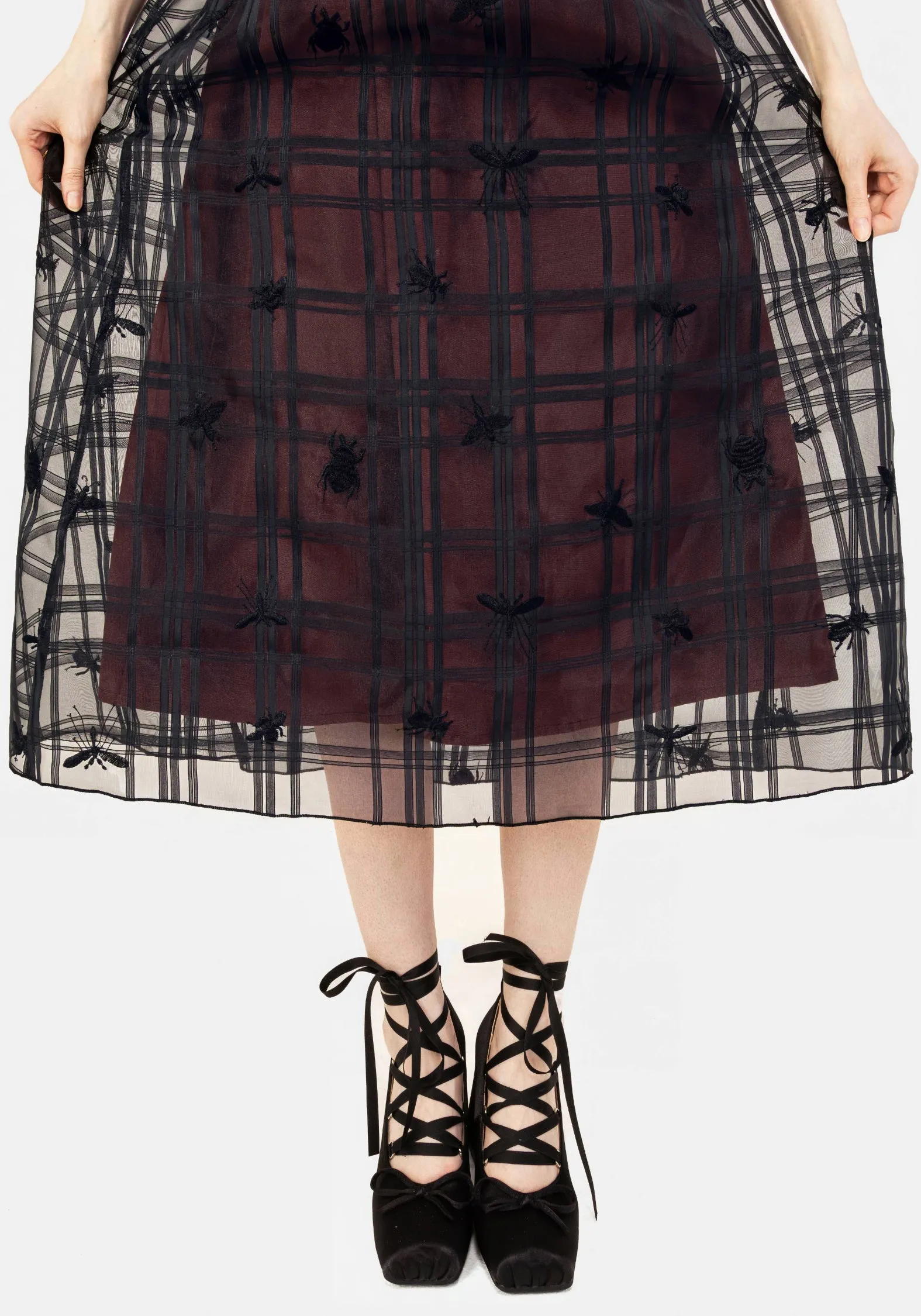 Sedona Organza Check Embroidered Midaxi Skirt Chafe Resistant