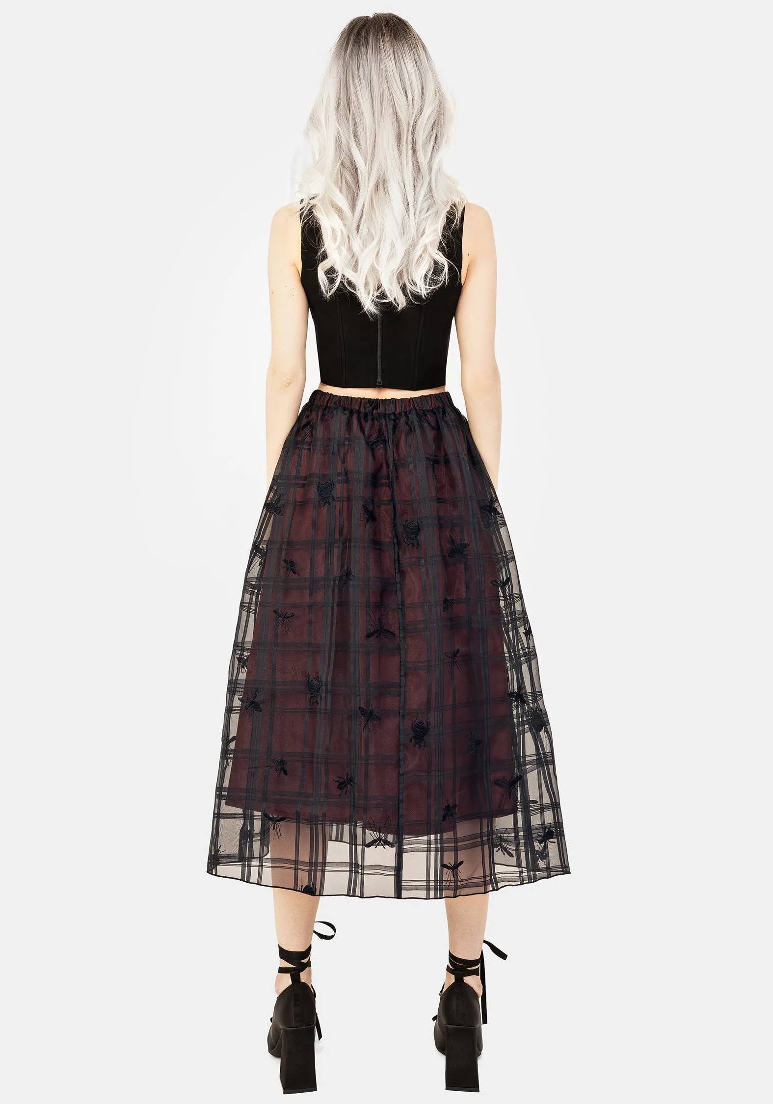 Everyday Vibe Sedona Organza Check Embroidered Midaxi Skirt