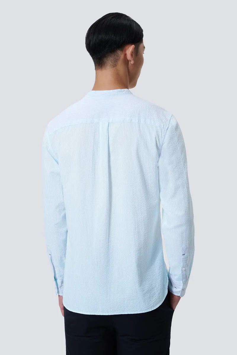 Seersucker Mandarin Collar Casual Shirt | Mint Stripes 1485NZ Workwear Ready