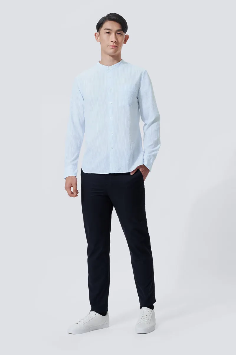 Urban Edge Seersucker Mandarin Collar Casual Shirt | Mint Stripes 1485NZ