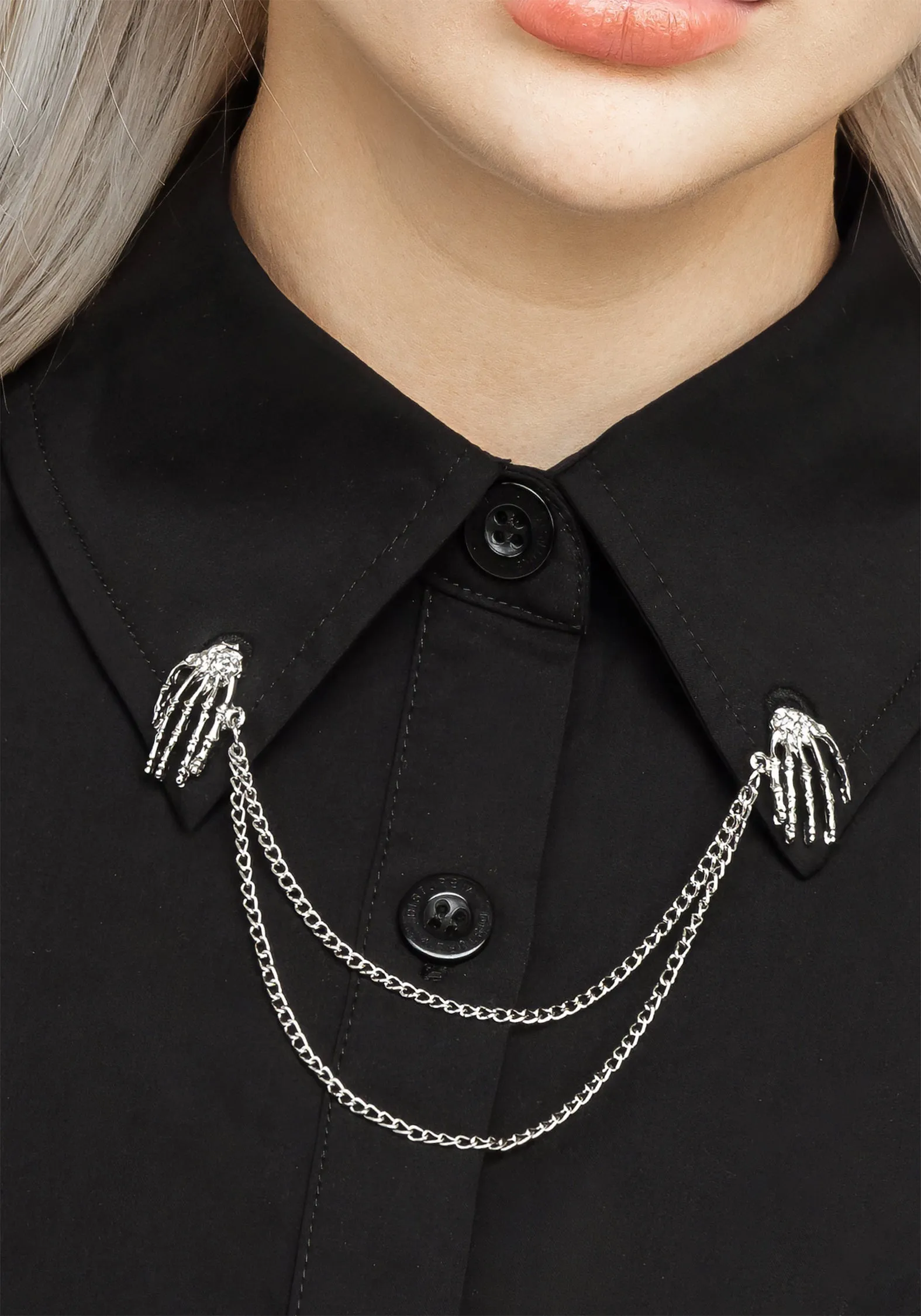 Date night Chiromancy Collar Loose Fit Shirt - Black
