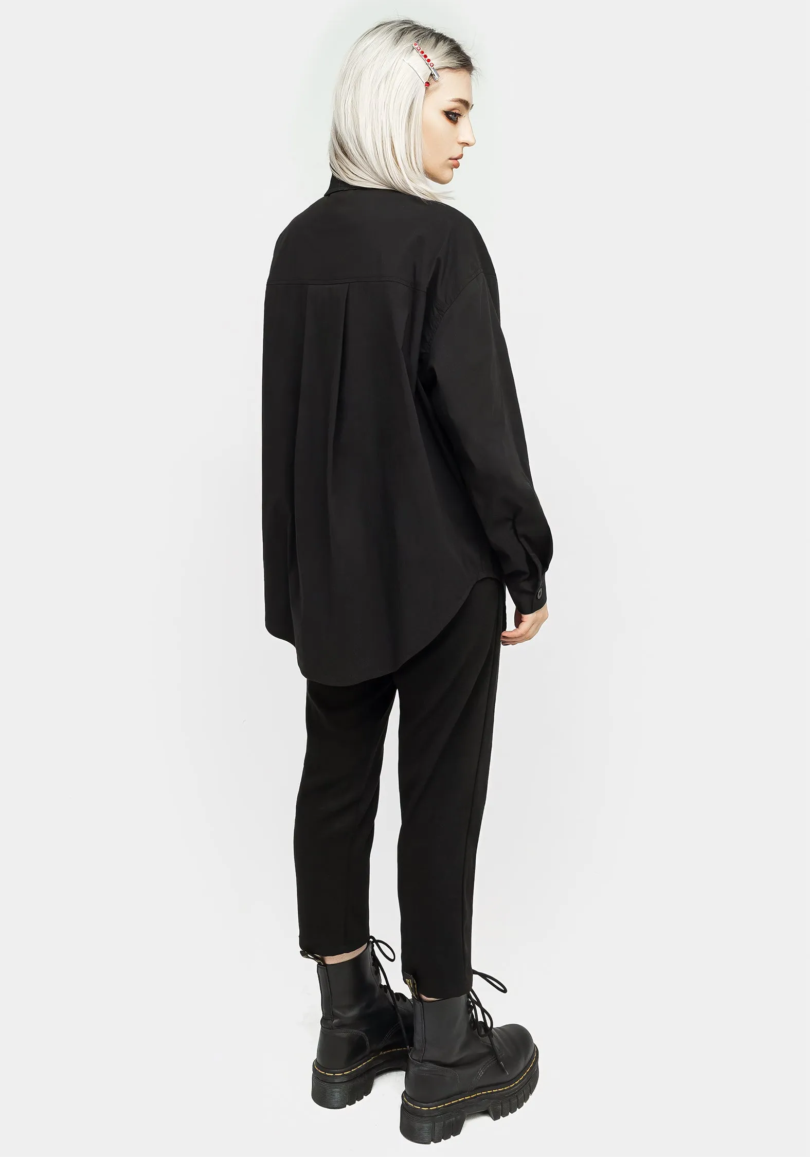Chiromancy Collar Loose Fit Shirt - Black Reinforced Elasticity