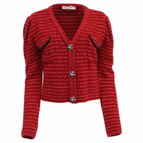 Comfortable Style Self-Portrait Melange Knit Cardigan in Red Wool