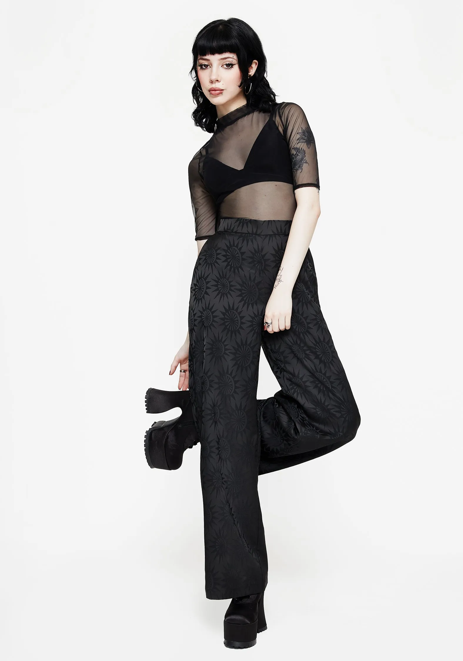 Semine Celestial Printed Wide Leg Trousers Breathable Comfort Fit Functional Ease