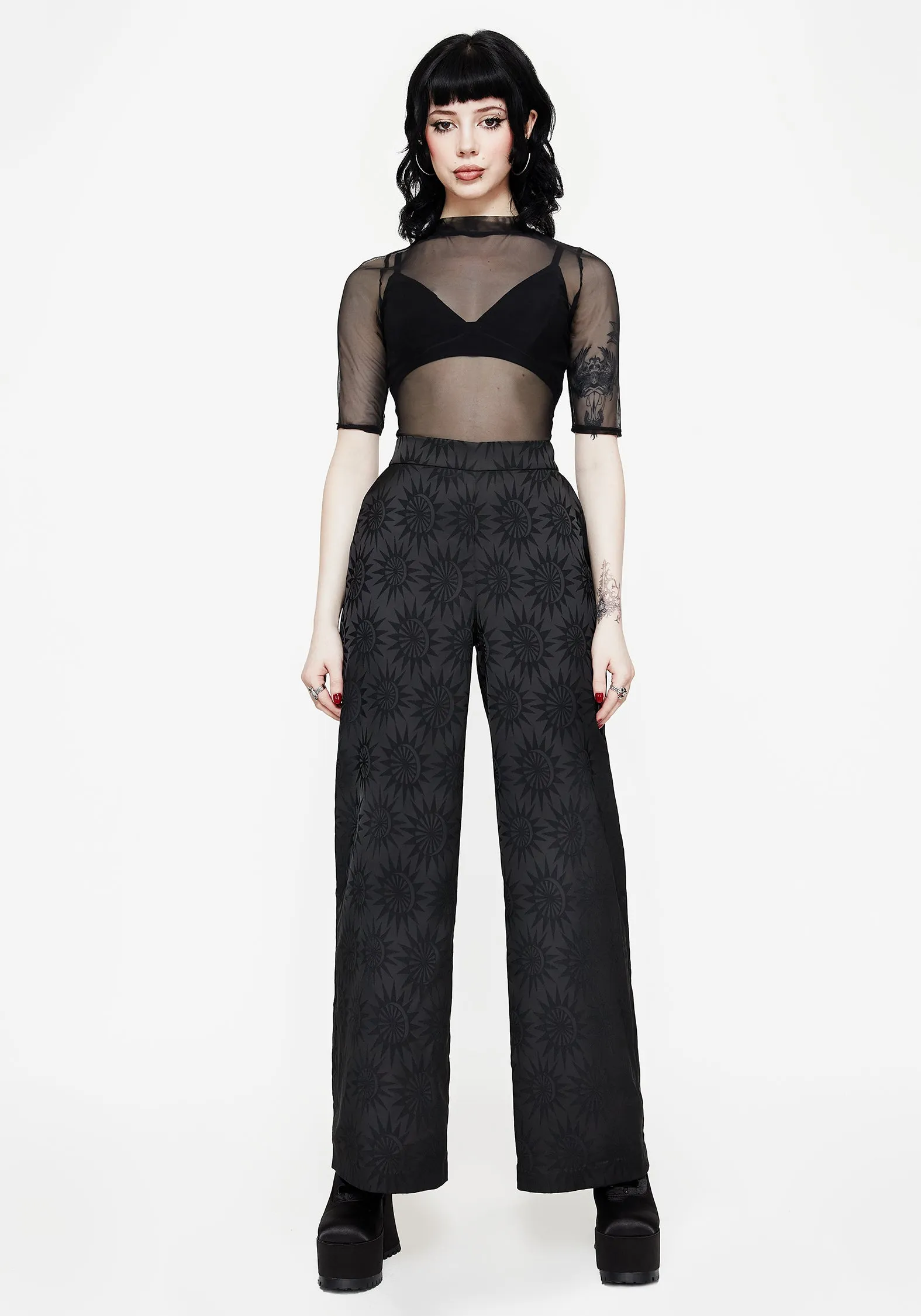 Low Rise Fit Smart Layering Semine Celestial Printed Wide Leg Trousers
