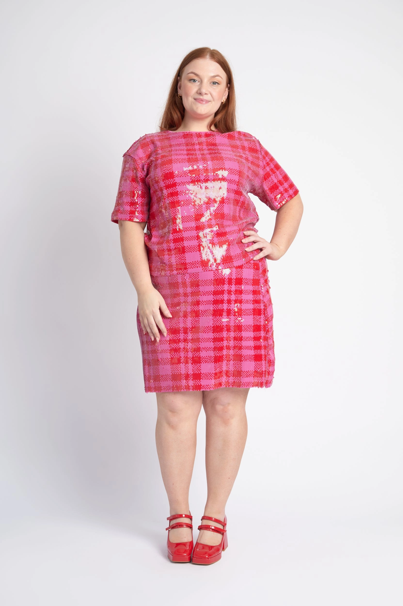 Wear Resistant Edge Sequin Check Tee