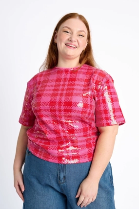 WaterResistant Anti Static Treatment Sequin Check Tee