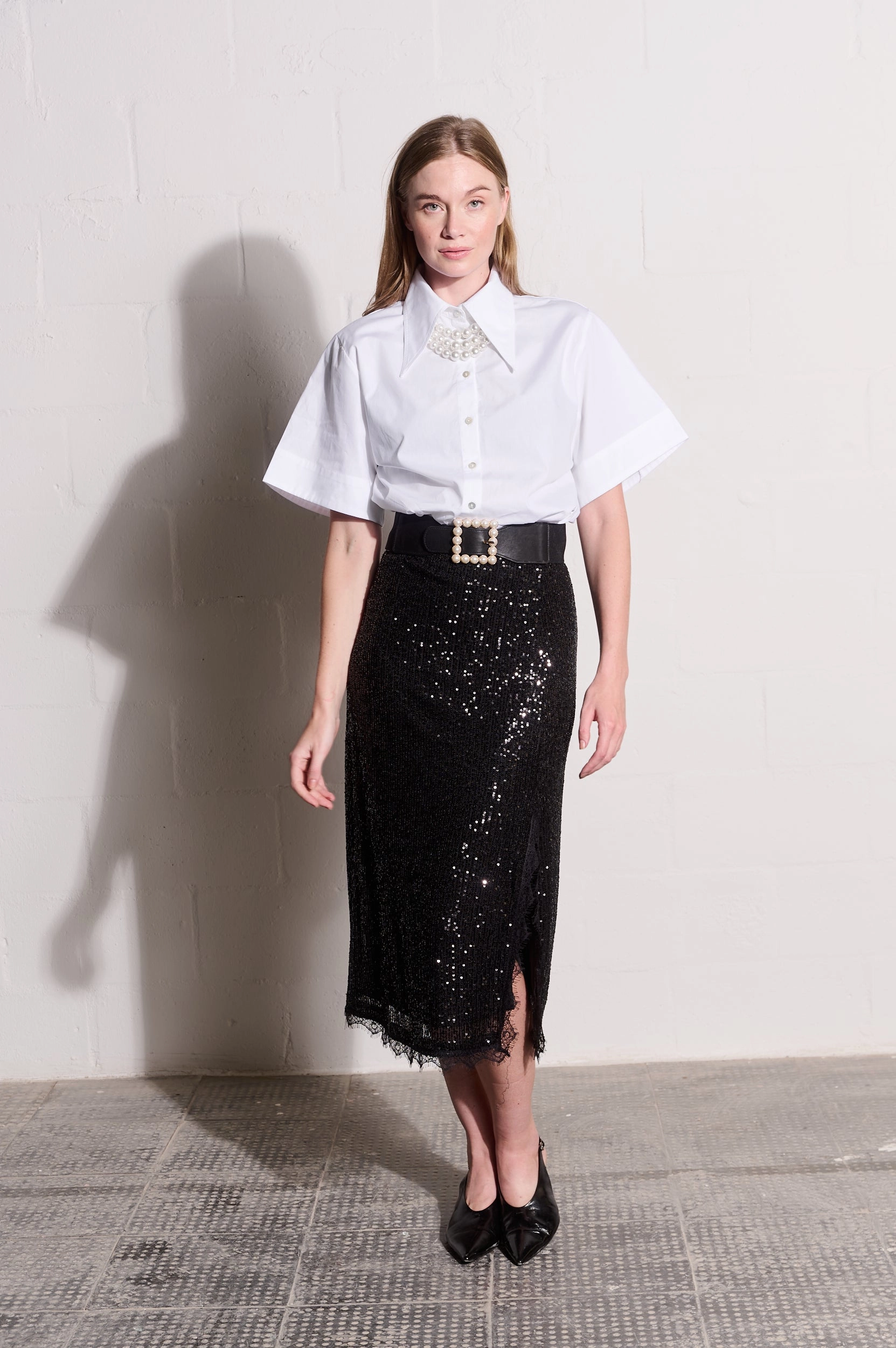 Sequin Skirt with Lace in Black Easy Layers