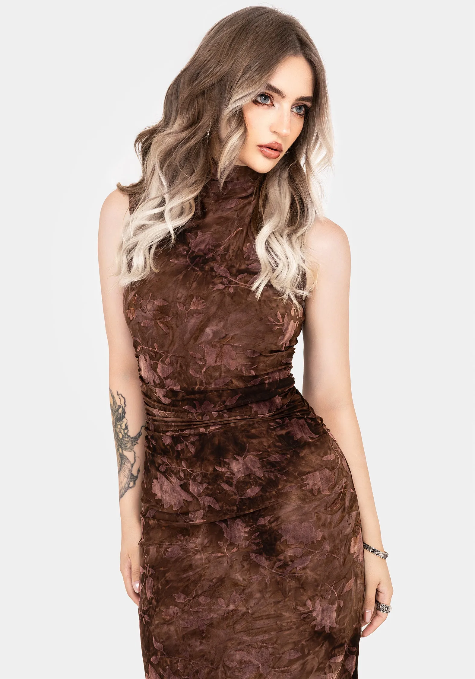 Refined Stitch Fashion Daily Serenade High Neck Ruched Floral Midaxi Dress