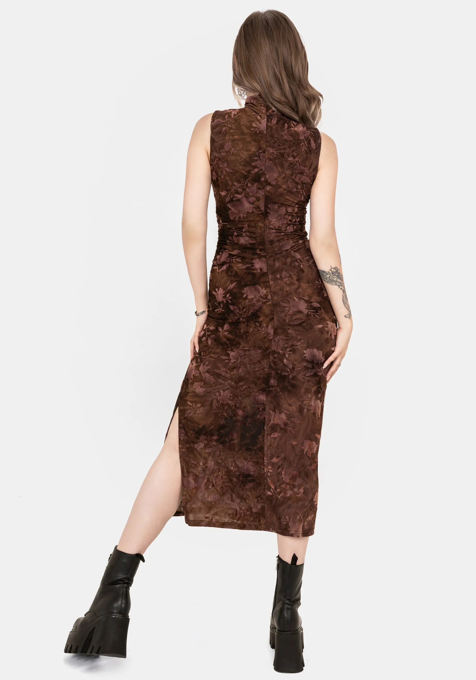 Serenade High Neck Ruched Floral Midaxi Dress Daily Ready