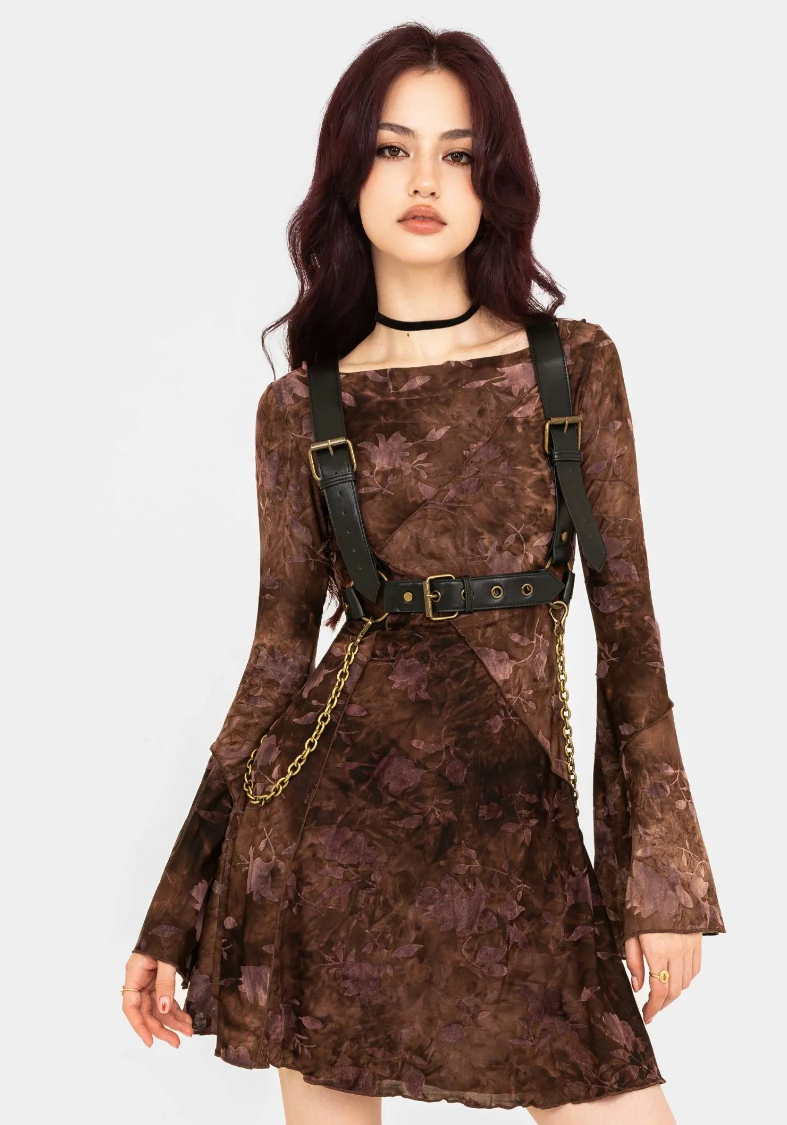City-Style Urban Light Serenade Long Sleeve Floral Mini Dress