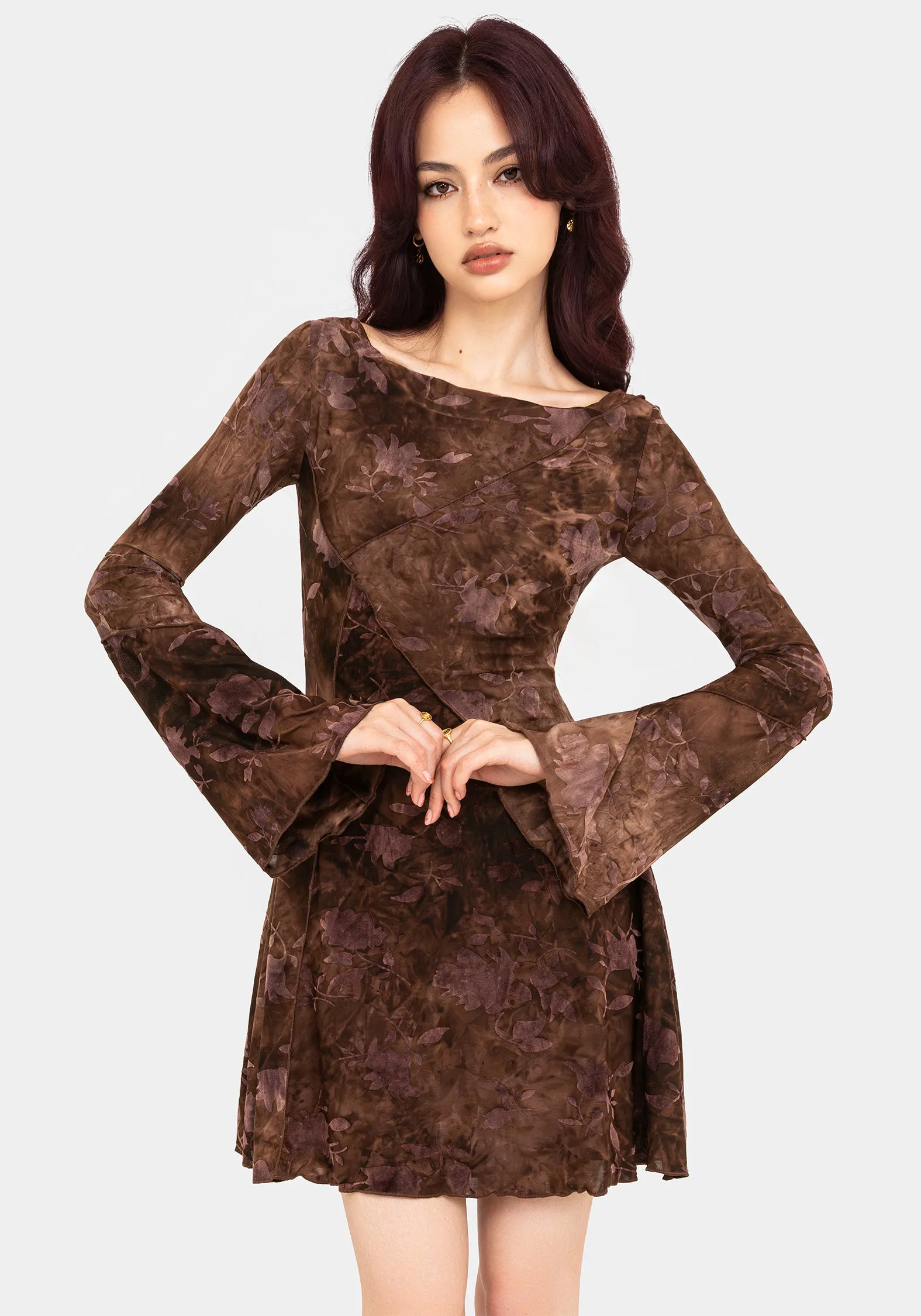 Serenade Long Sleeve Floral Mini Dress Theater-Night