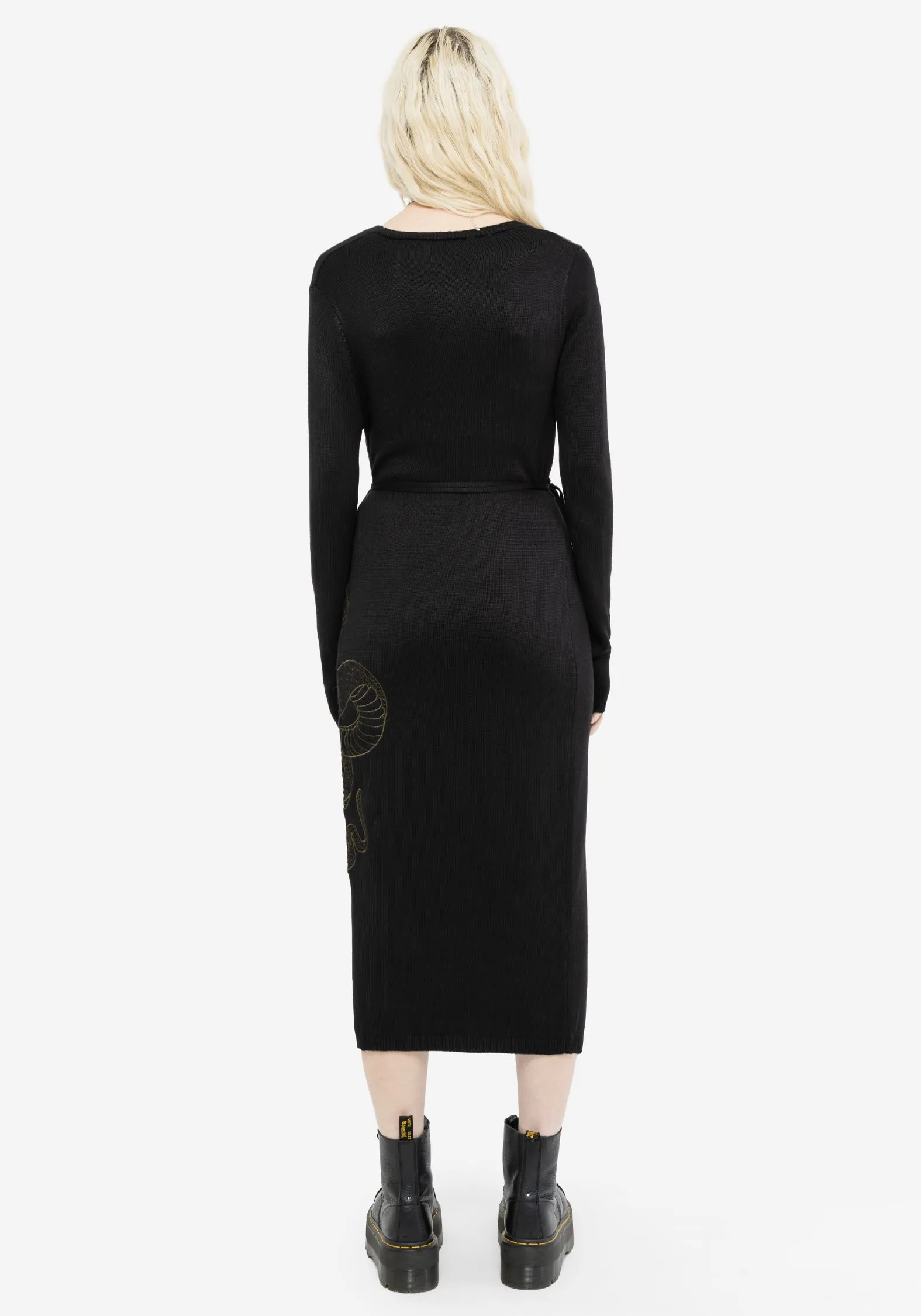 Serpent Snake Embroidered Knit Midi Dress Everyday Outfit