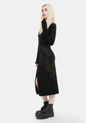 Serpent Snake Embroidered Knit Midi Dress Comfortable shift dress Vibrant Spirit
