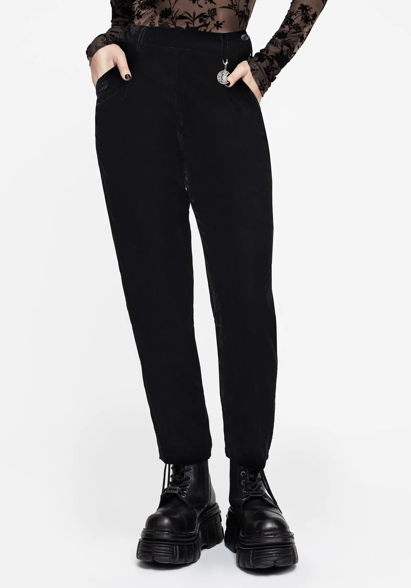 Tight Fit Clean Cut Shadow Velour Tapered Trousers