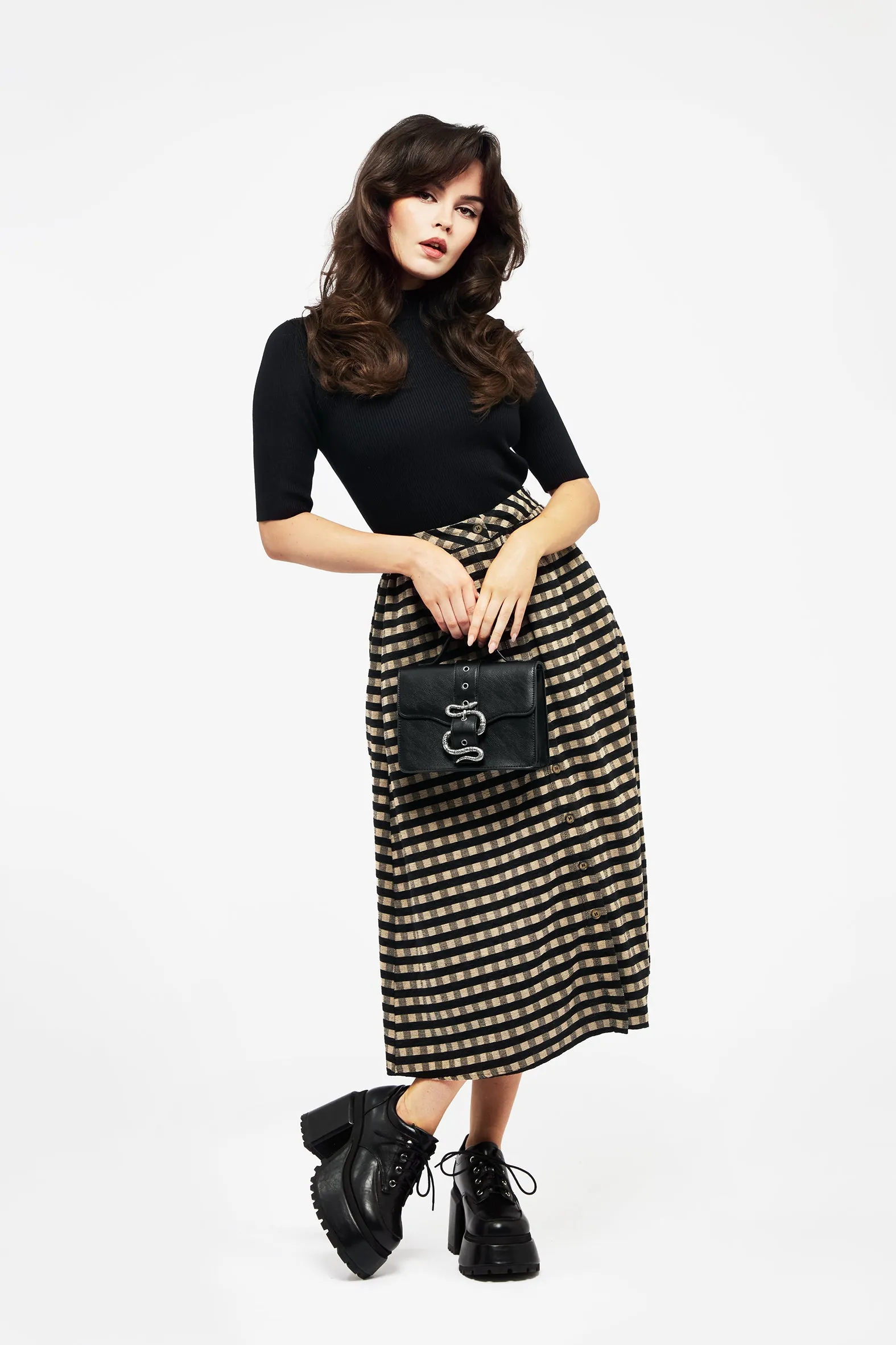 Sensus Check Button Front Midi Skirt Day Ready Cool Details