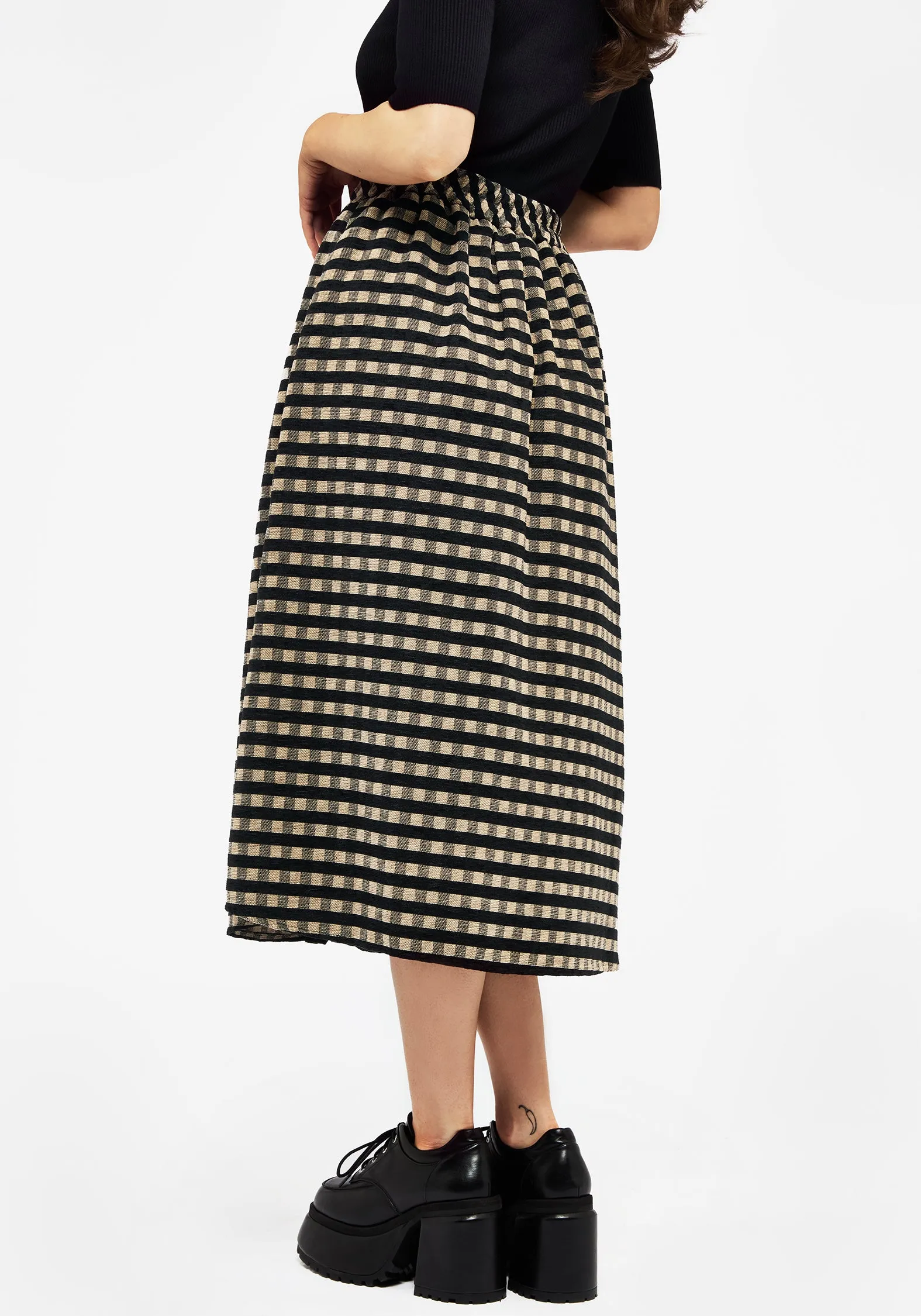 Sensus Check Button Front Midi Skirt Layered Design All Day Fit