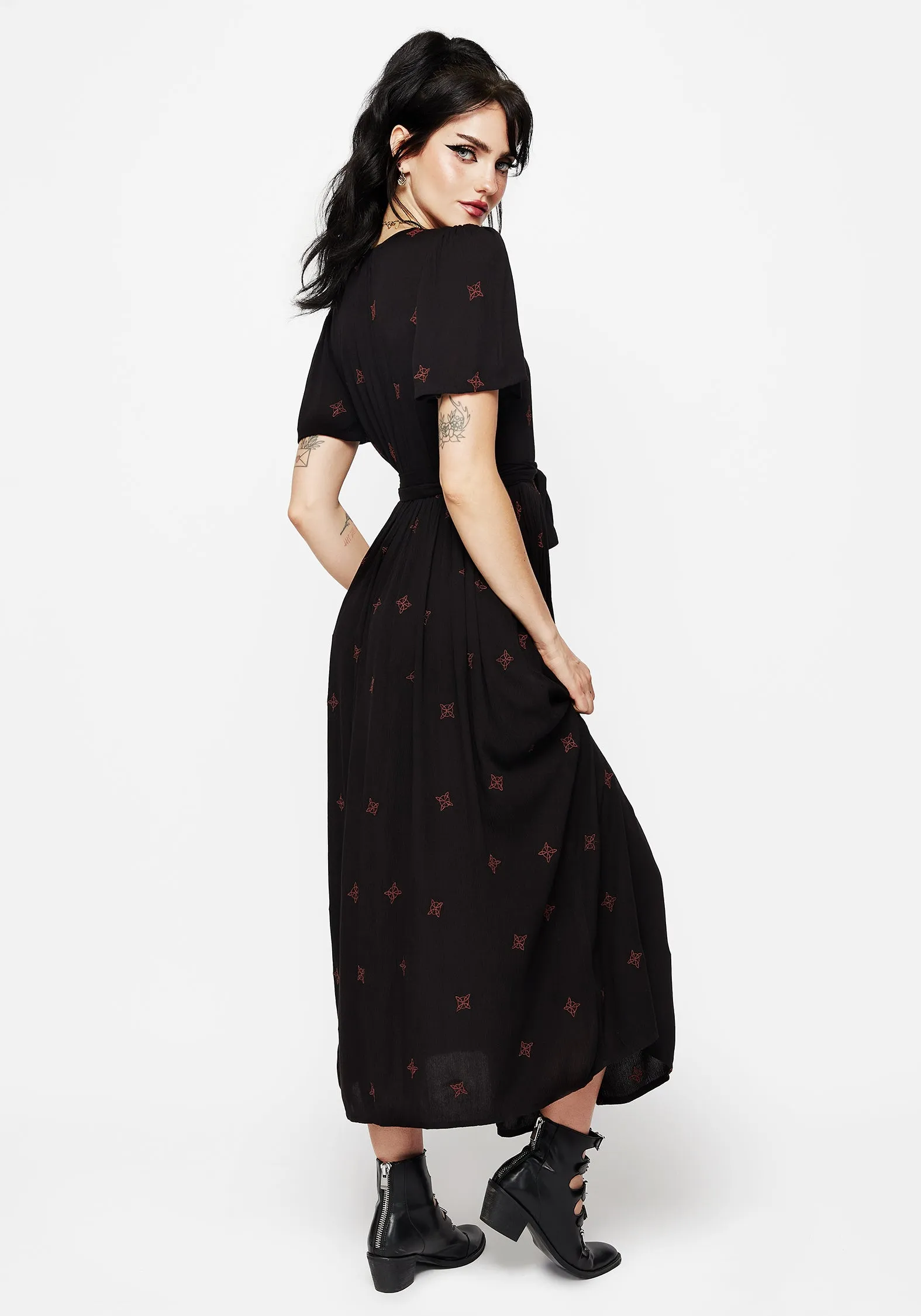 Sublime Witches Knot Embroidered Button Up Midi Dress Active Moments