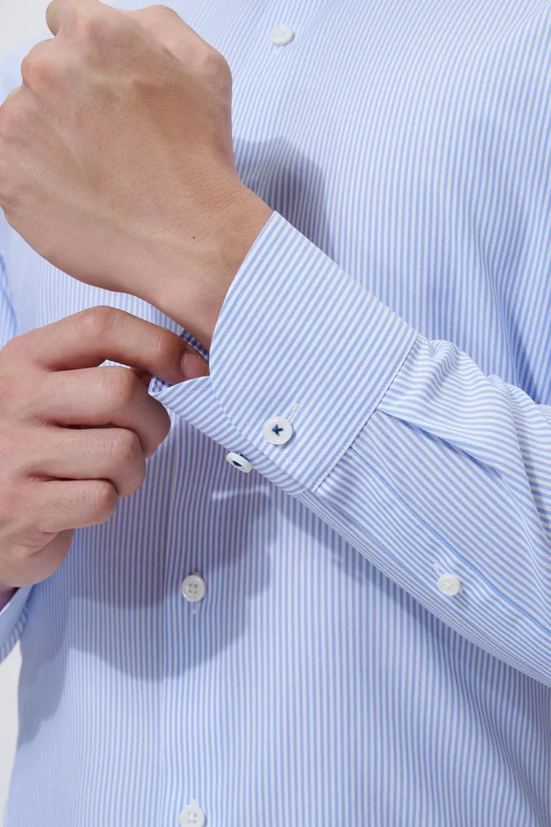 handmade touch decorative element Supreme Cotton-Silk Dress Shirt | Blue Stripes 2740DK